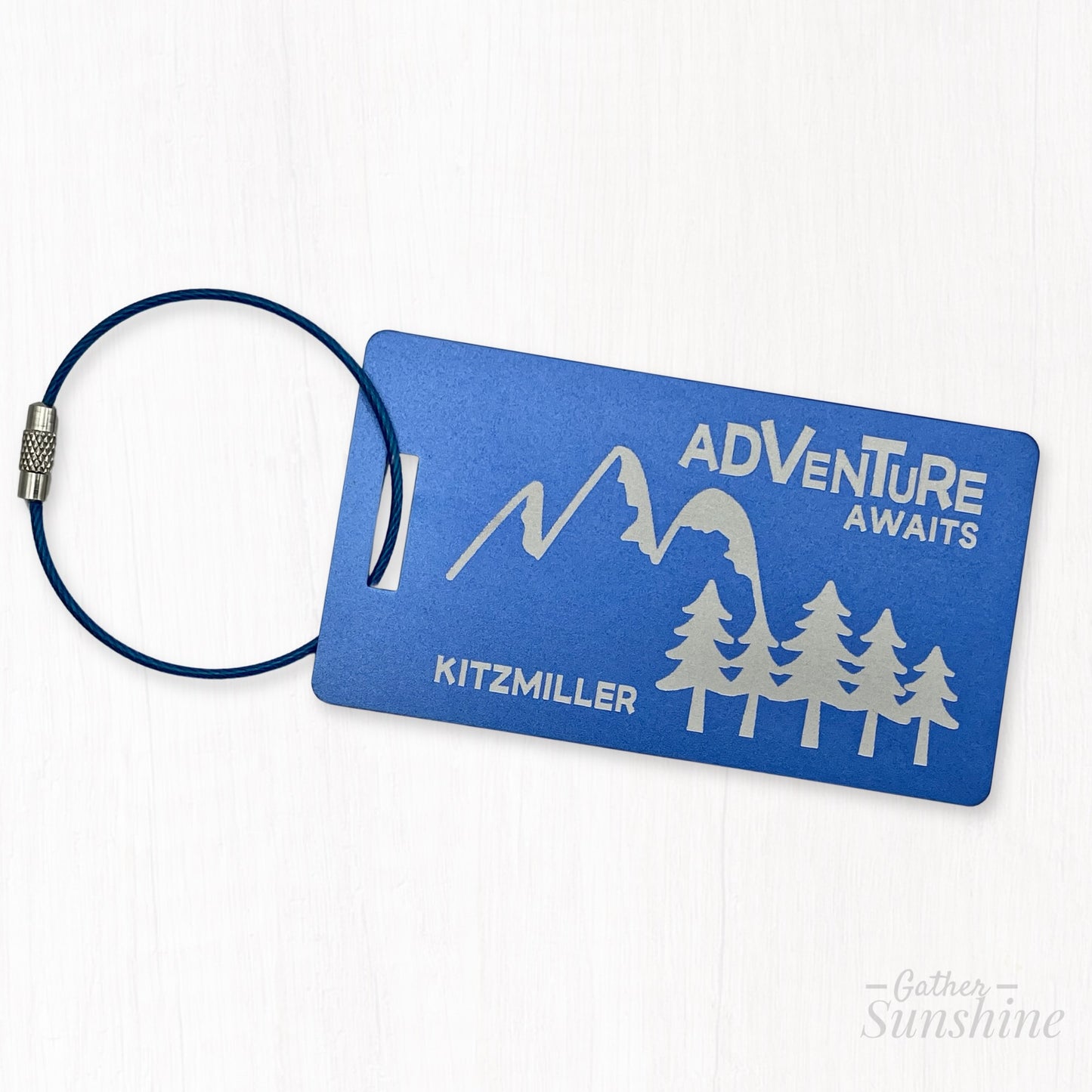 Adventure Awaits Luggage Tag – Mountain Design – Custom Engraved Travel Tag in 8 Colors – Small, Large, or Set
