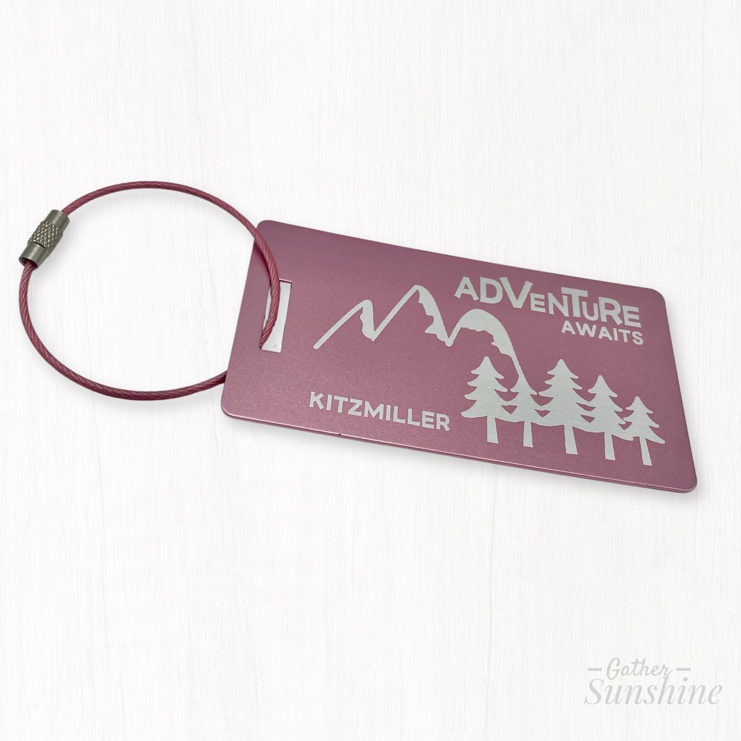 Adventure Awaits Luggage Tag – Mountain Design – Custom Engraved Travel Tag in 8 Colors – Small, Large, or Set