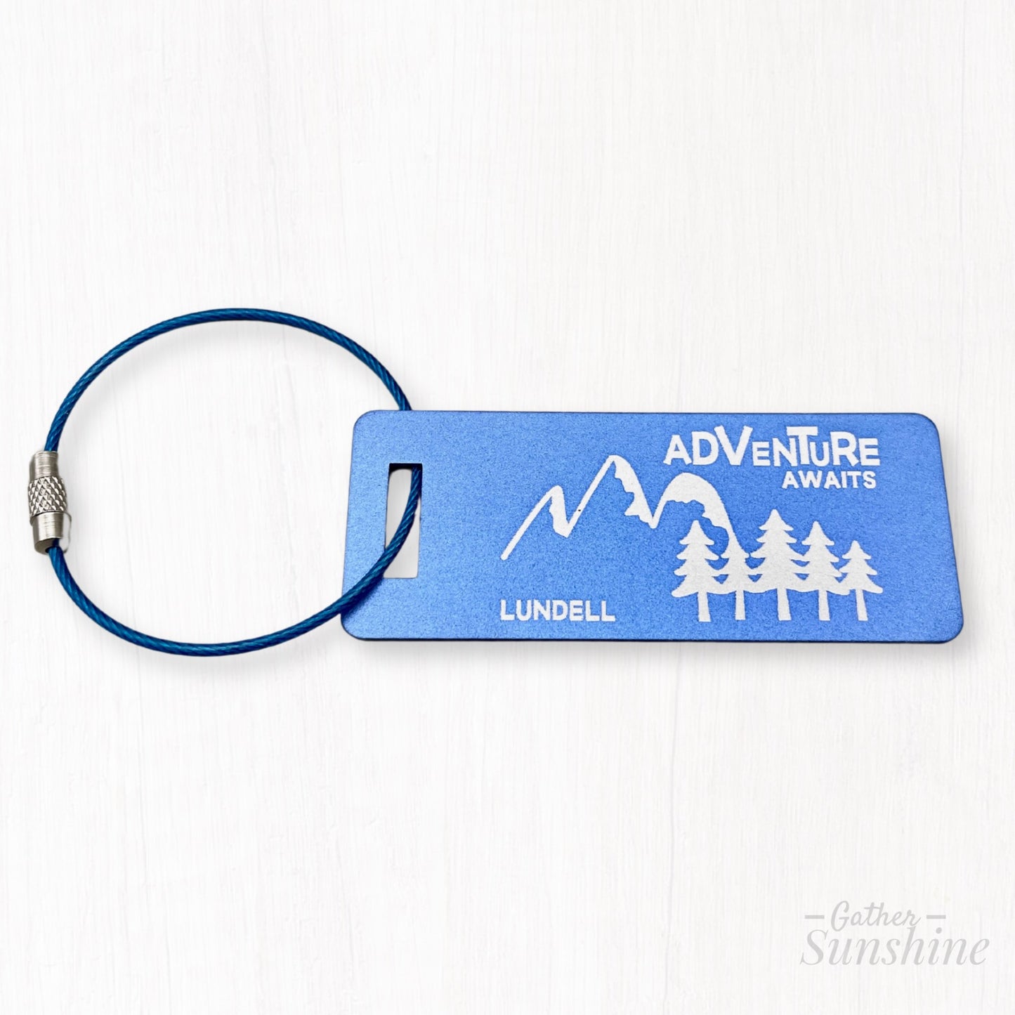 Adventure Awaits Luggage Tag – Mountain Design – Custom Engraved Travel Tag in 8 Colors – Small, Large, or Set