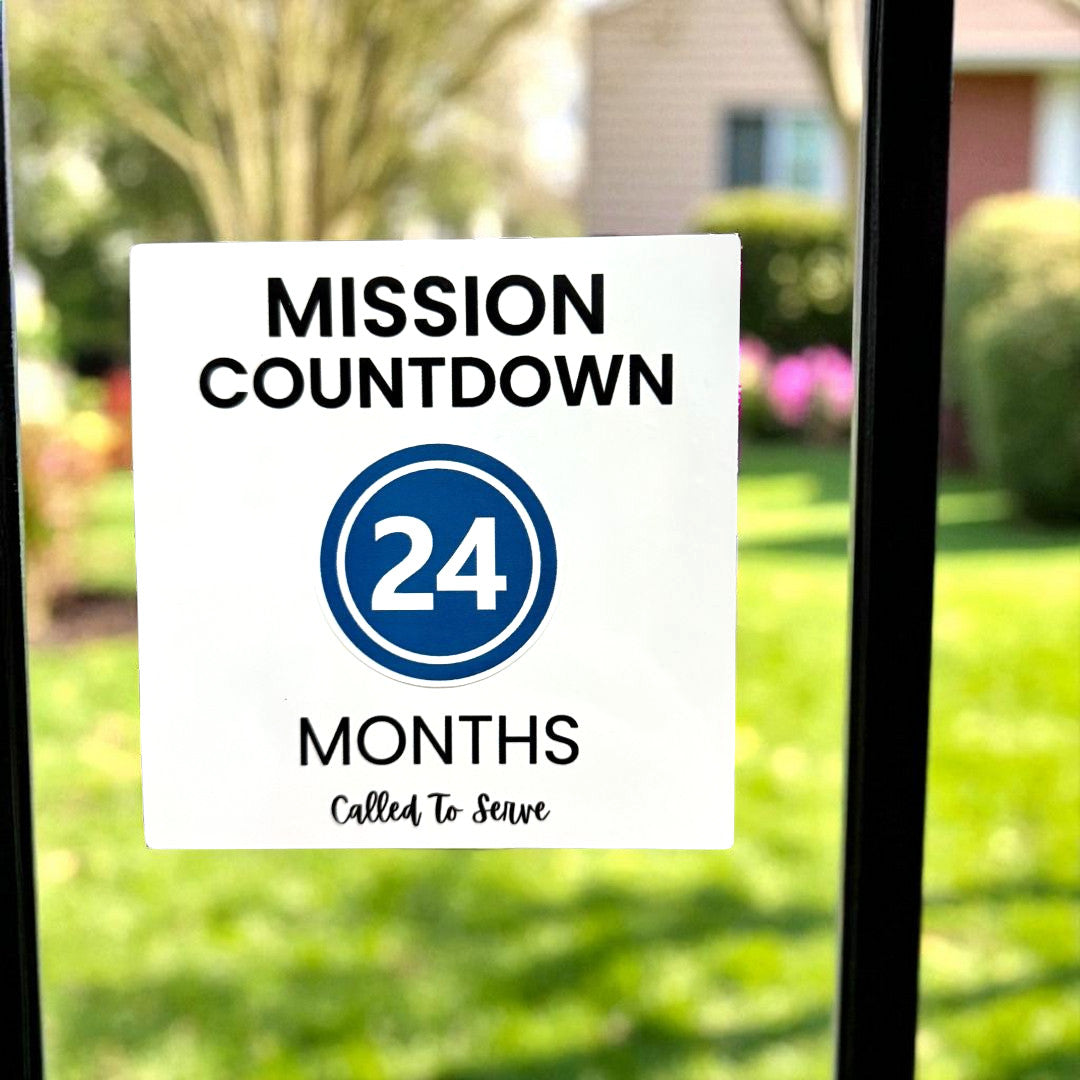 Missionary Countdown Cling with colorful numbered circles on a white square design. LDS mission tracker that sticks to fridge, mirror, window, or frame by GatherSunshine