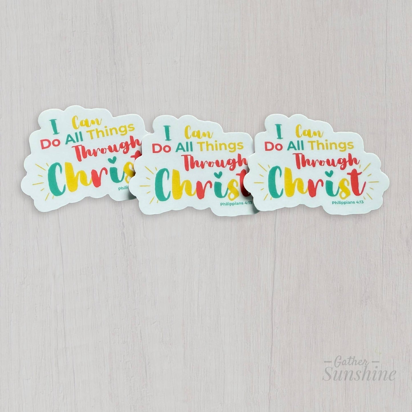 Set of 3 overlapping scripture stickers Philippians 4:13 by Gather Sunshine
