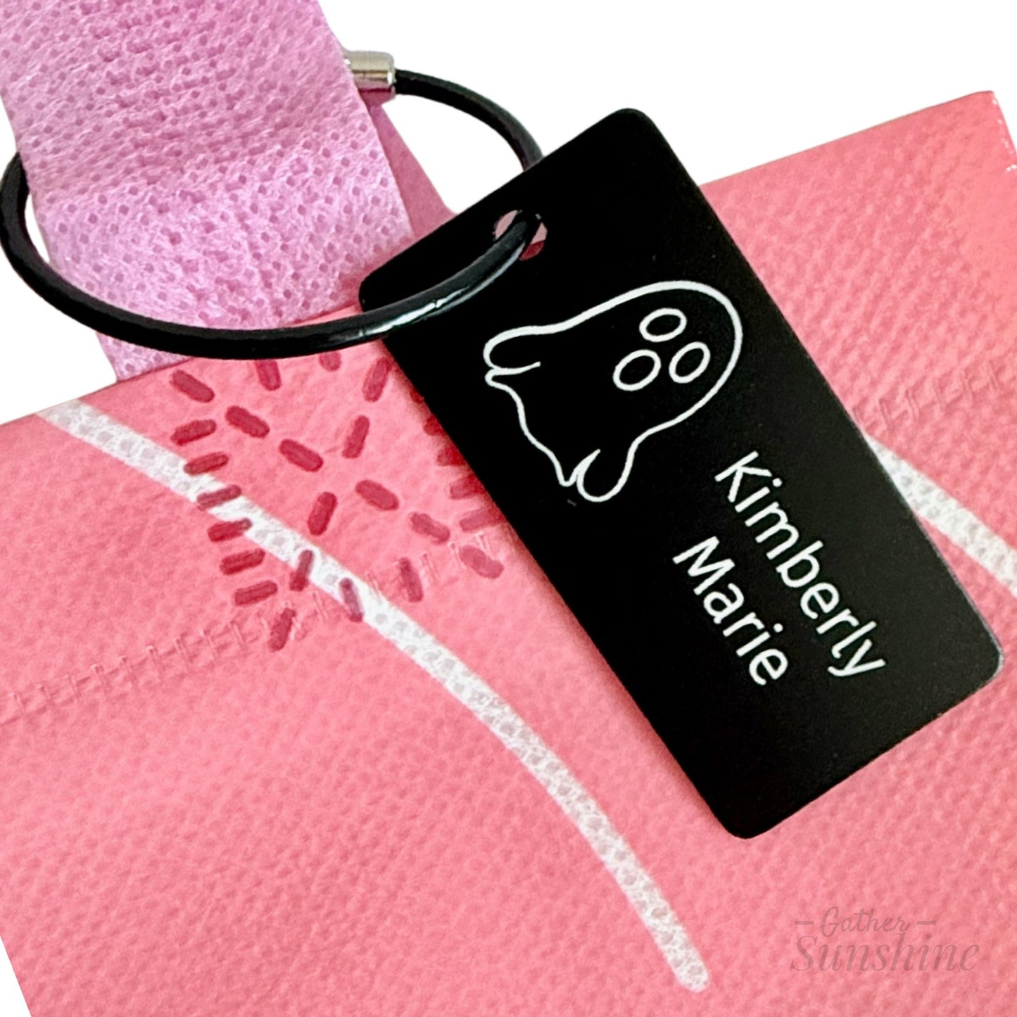 Black laser engrave tag with a ghost design by Gather Sunshine.