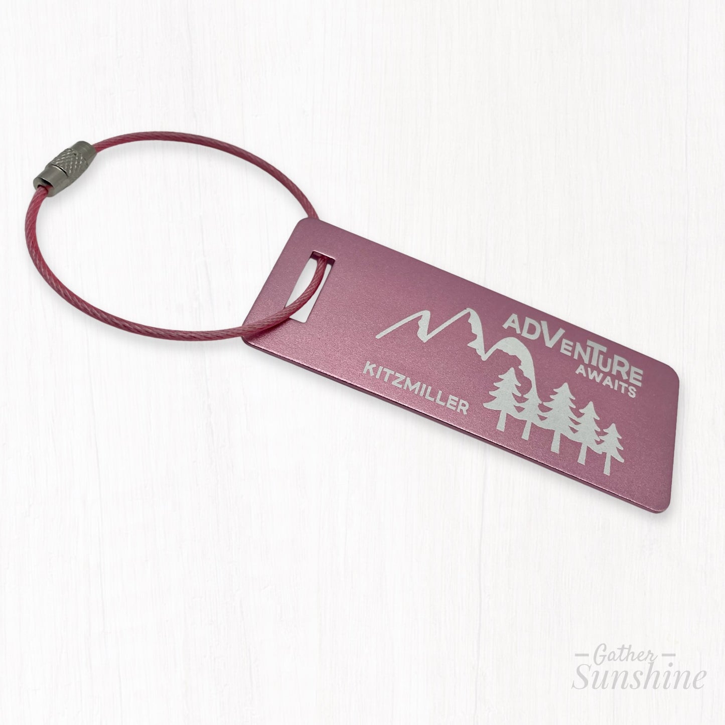 Adventure Awaits Luggage Tag – Mountain Design – Custom Engraved Travel Tag in 8 Colors – Small, Large, or Set