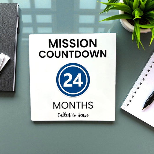 Missionary Countdown Cling with colorful numbered circles on a white square design. LDS mission tracker that sticks to fridge, mirror, window, or frame by GatherSunshine