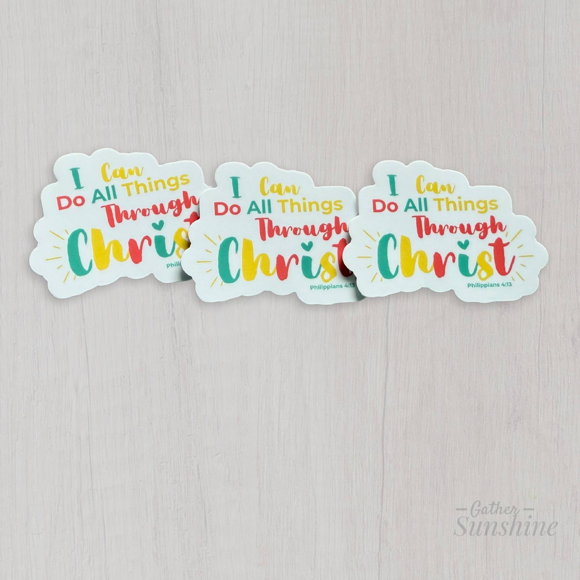 Set of 3 overlapping scripture stickers Philippians 4:13 by Gather Sunshine