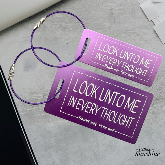 Look Unto Me Luggage Tag Set – One Small + One Large | LDS Missionary Gift Set | Personalized Travel Tags | Christian Encouragement