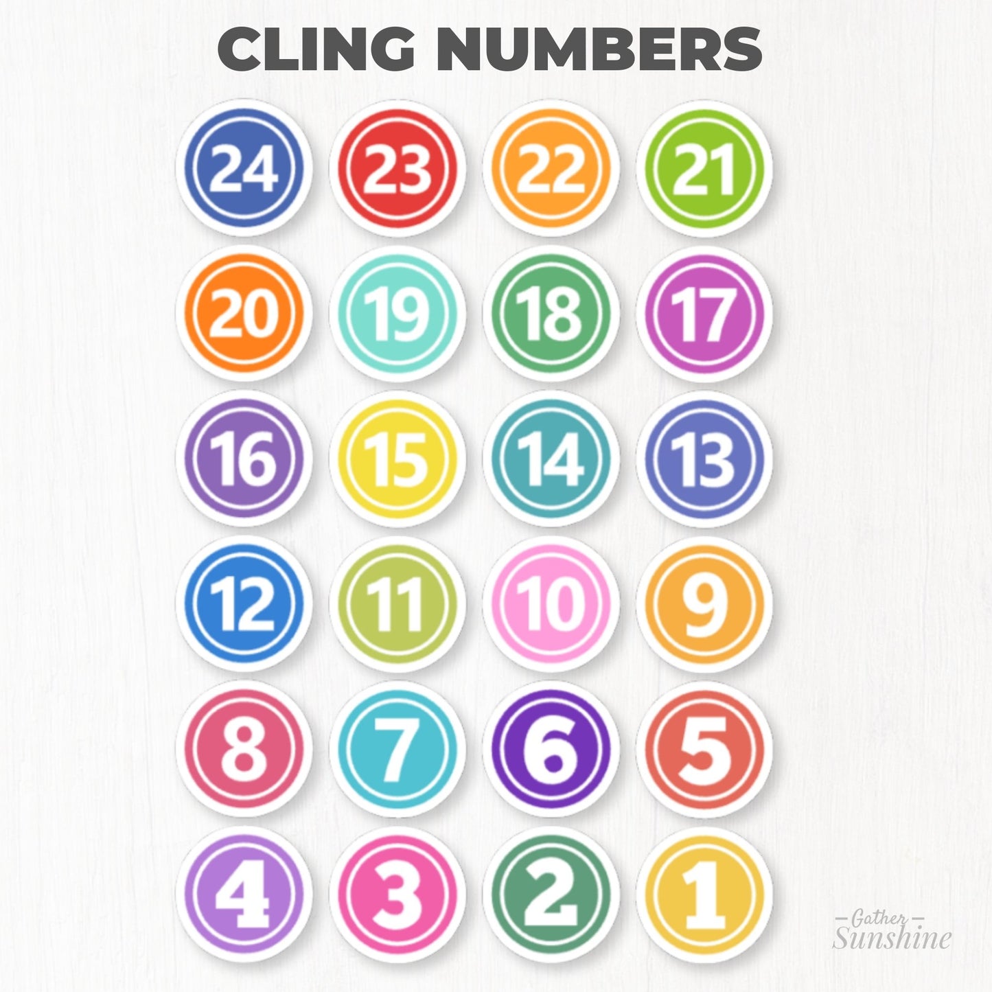 Set of reusable static cling countdown numbers from 1 to 24 months for a missionary mission countdown by Gather Sunshine