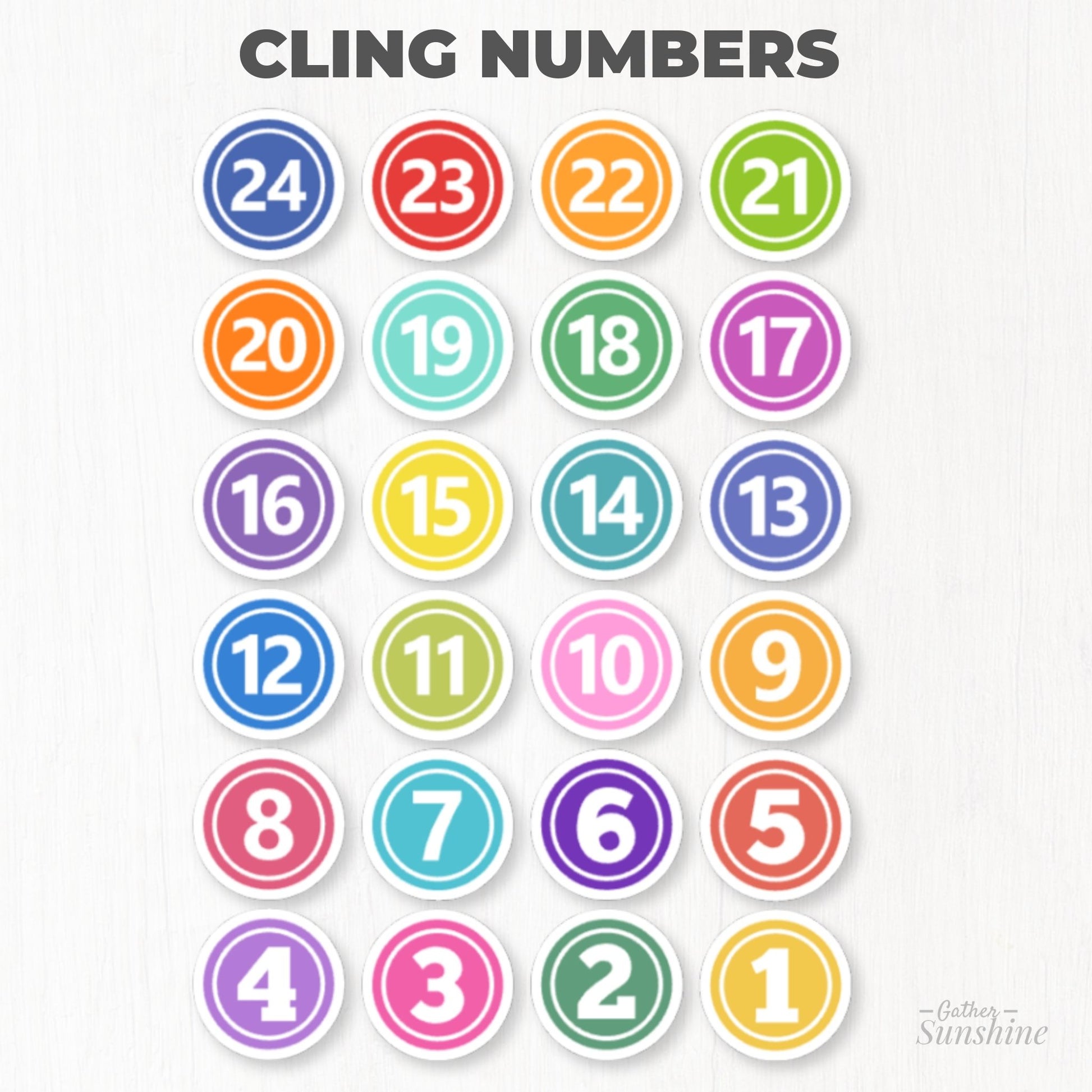 Set of reusable static cling countdown numbers from 1 to 24 months for a missionary mission countdown by Gather Sunshine