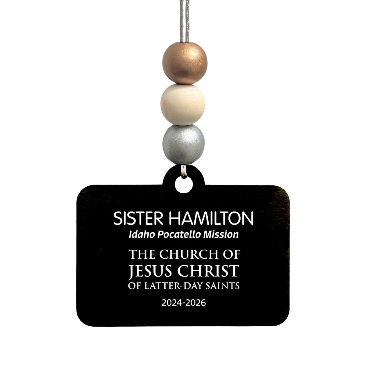 Bead option C on the English missionary name tag ornament: bronze, natural and silver beads.