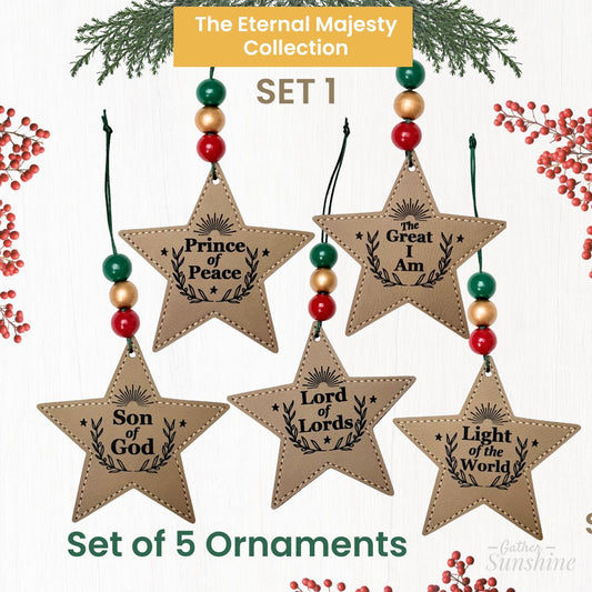 Names of Christ Set of 5 - Engraved Leatherette Star Ornament
