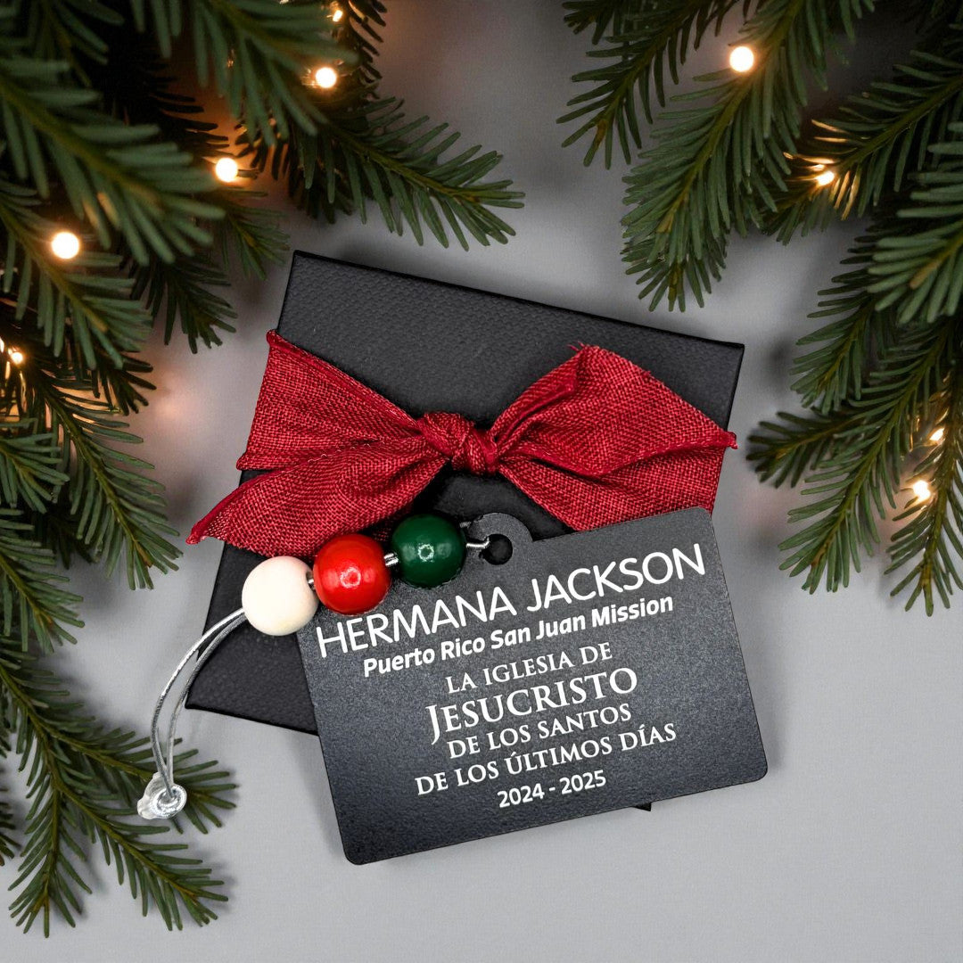 A Personalized Missionary Name Tag Ornament | Keepsake in 6 Languages