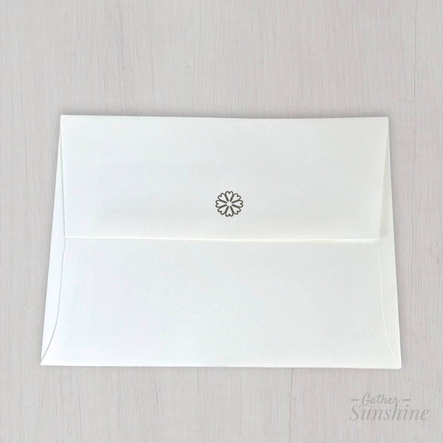 Coordinating white envelope with handmade red and black flower card set, Gather Sunshine stationery collection
