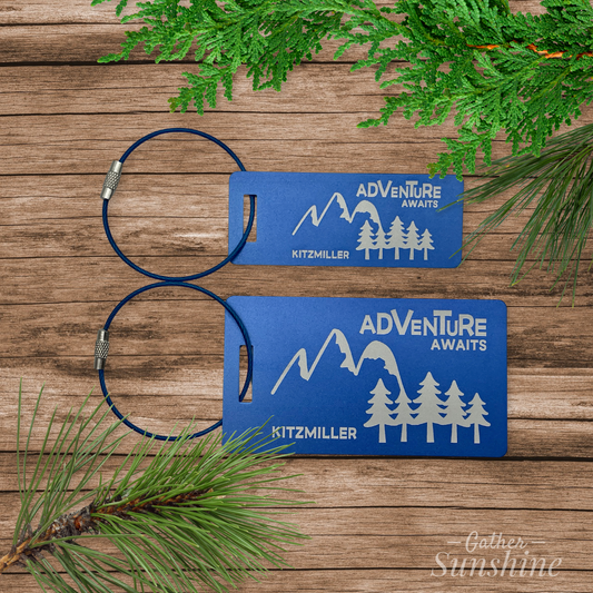 Adventure Luggage Tag Set – Matching Small + Large Engraved Travel Tags | Personalized Gifts for Mission Trips or Travel